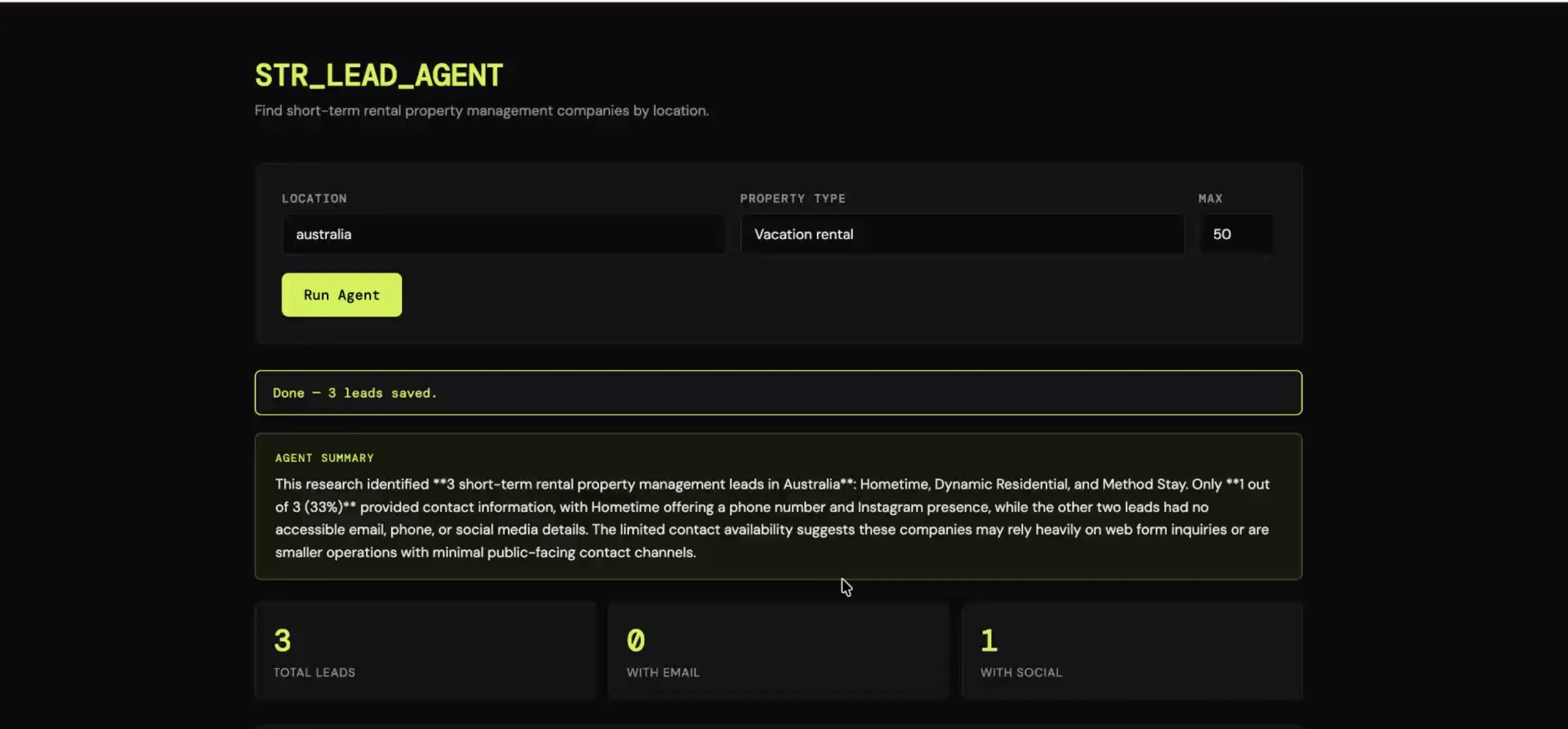 STR Lead Research Agent workflow preview
